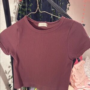 Altar'd State Red Ribbed Crop T-Shirt